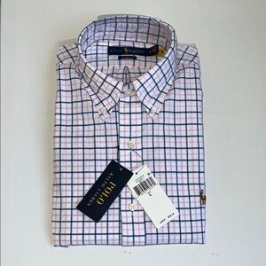 NWT New Polo by Ralph Lauren Men's Blue Pink Classic Fit Plaid Shirt Large